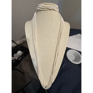 Vintage Multi Strand White Plastic Bead Necklace 54”